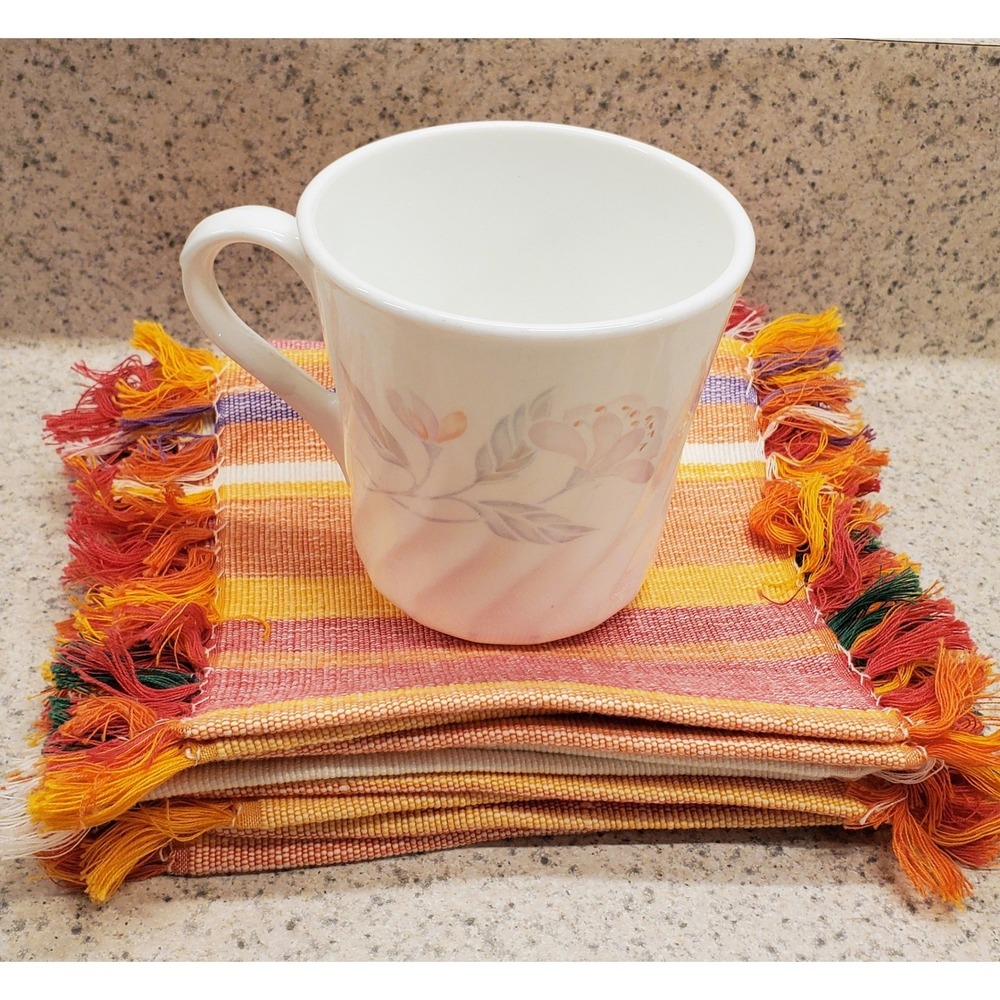 Time to Celebrate Mug Rug Coasters Set of 4 Multicolor Cotton Excellent Fringe - Picture 2 of 10